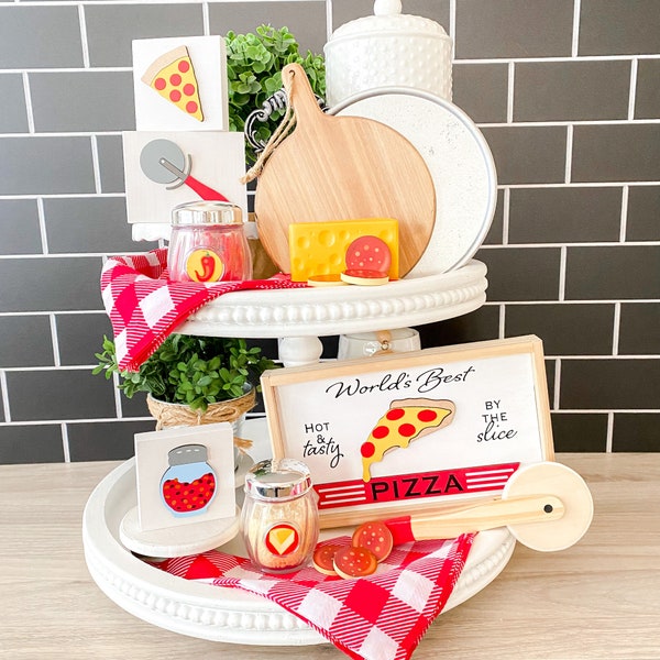 World's Best Pizza 3D Tiered Tray Sign Set, Pizza 3D Signs, Pizza Decor, Kitchen Tiered Tray Signs, Kitchen Shelf Signs