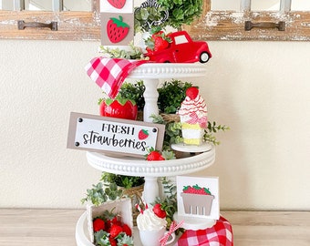 Fresh Strawberries Tiered Tray Sign Set, Strawberry Tiered Tray, Strawberry Tiered Tray Sign Set, Summer Fruit Tiered Tray Signs