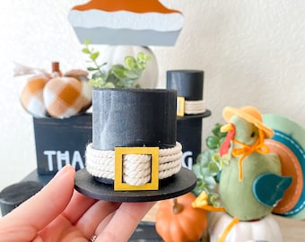 Wooden Pilgrim Hat, Thanksgiving Tiered Tray Decor, Fall Tiered Tray Decor, Pilgrim Tiered Tray Decor, Thanksgiving Tablescape Decor