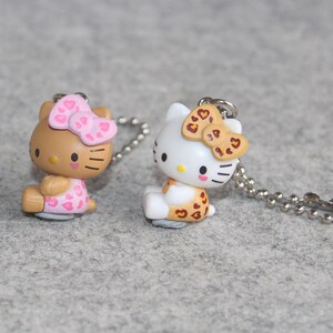 Japanese Kawaii Vintage Kitty Keychain, Mobile Phone Charm, Limited Edition, Kitty Dress In Leopard Print Clothes, Friendship Gift image 2