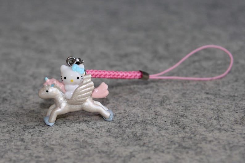 Japanese Kawaii Vintage Kitty Mobile Phone Charm, Limited Edition, Mini Kitty Horse Riding, Key Chain, Bag Charm, Friendship Gift Pink Horse