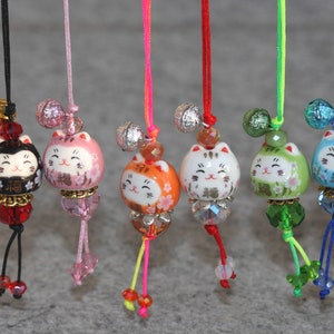 Handmade Japanese Porcelain Kitty, Amulet Maneki Neko Mobile Phone ...