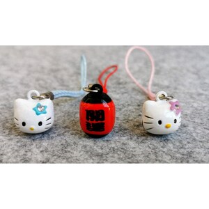 Hand Painted Japanese Kawaii  Kitty & Red Lantern Jingle Mobile Phone Charm, Keyring, Bag Charm, Good Luck Charm
