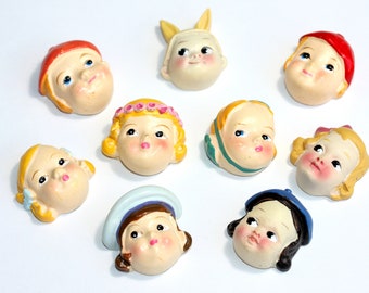 Cabeza de muñeca de aspecto vintage / Cara de muñeca de resina pintada a mano / Cara de muñeca con cabujón en miniatura / Cara de muñeca muy vívida / Accesorios de bricolaje