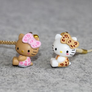 Japanese Kawaii Vintage Kitty Keychain, Mobile Phone Charm, Limited Edition, Kitty Dress In Leopard Print Clothes, Friendship Gift image 1