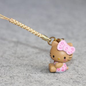 Japanese Kawaii Vintage Kitty Keychain, Mobile Phone Charm, Limited Edition, Kitty Dress In Leopard Print Clothes, Friendship Gift Brown Kitty