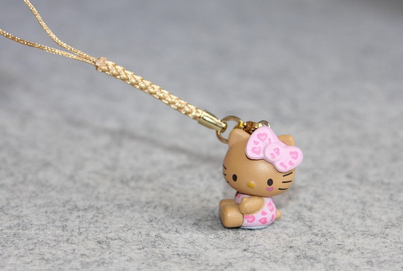 Japanese Kawaii Vintage Kitty Keychain, Mobile Phone Charm, Limited Edition, Kitty Dress In Leopard Print Clothes, Friendship Gift Brown Kitty