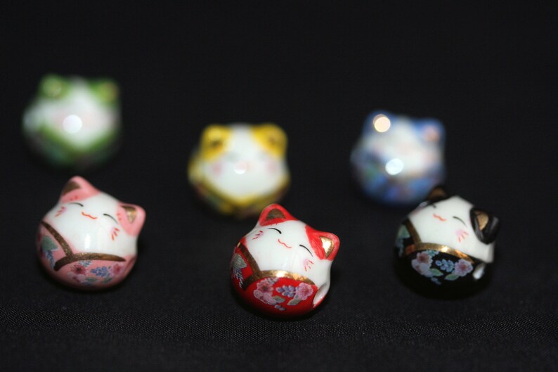 Kitty Cat Ceramic Round | 15mm | Multi-Color | 6 Beads