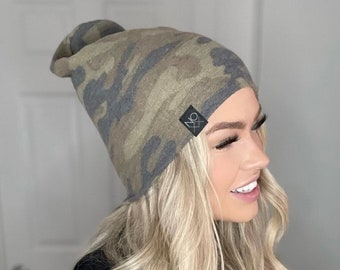 Newborn-Adult Size Cozy Brown/Tan Camouflage Slouchy Beanie / Warm Soft Hipster Beanie / Noxx Winter Kids Mens Womens Beanies