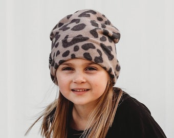 Ultra Soft & Cozy Cheetah Print Slouchy Beanie / Warm Winter Hat for Baby Kids Adult / Sweater Knit Beanie Noxx