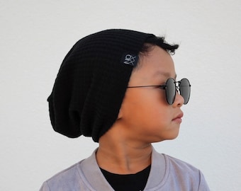Cozy Black Waffle Knit Beanie / Fall Winter Hats / Soft and Comfy Slouchy Beanie / Baby to Adult Hipster Beanie / Slouch Hats Noxx