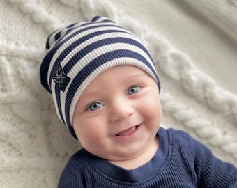 Navy Stripes Lightweight Slouchy Beanie / Toddler Kids Baby Slouchy Hat / Newborn to Adult Spring Summer Beanies