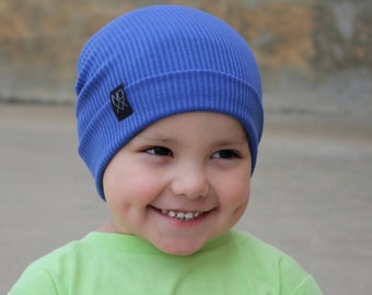 Blue Ribbed Knit Hipster Slouchy Beanie / Soft and Comfy Hat / Kids Toque / Summer Beanies