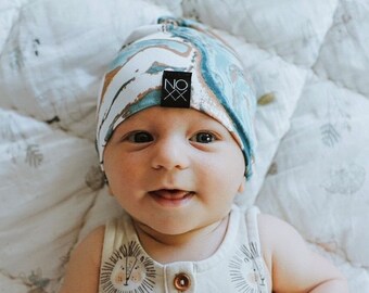 Lightweight Marbled Slouchy Beanie Teal and Gold  / Jersey Knit Summer Beanies / Cute Baby Kids Adults Hats