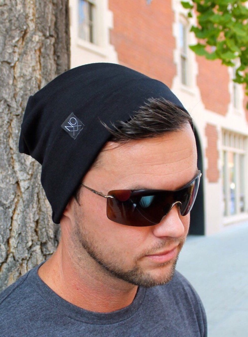 Adult Size Lightweight Black Jersey Knit Hipster Beanie / Etsy