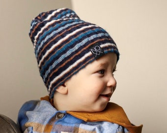 Cozy Ribbed Knit Slouchy Beanie Navy Stripes / Newborn Baby to Adult Hipster Beanie / Toque / Noxx Beanies