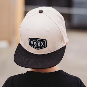 Last One! Cream Black Baby Toddler Snapback Hat / Kids Trucker Flat Bill Skater Hats / Neutral Snap Back Cap / Noxx Boys Hats