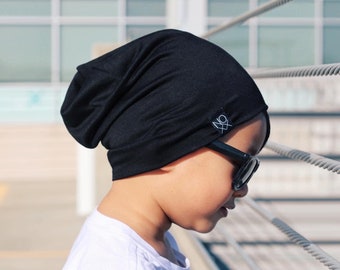 Black Slouchy Beanie: Lightweight, Thin Jersey Knit, Newborn to Adult