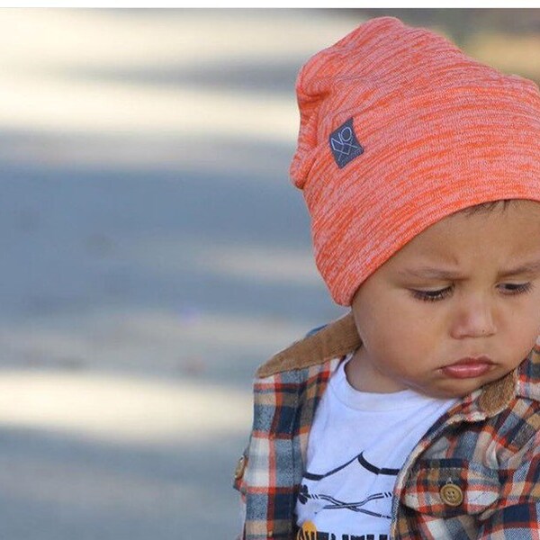 NEWBORN Heathered Orange Hipster Beanie / NOXX Halloween Beanie / Unisex Slouchy Hat / Toque
