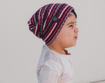 Cozy Ribbed Knit Slouchy Beanie Burgundy Stripes / Newborn Baby to Adult Hipster Beanie / Toque / Noxx Beanies