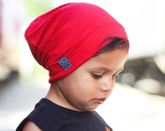 Lightweight Red Slouchy Beanie / Thin Jersey Knit Slouch Hat / Fall Winter Summer Baby Beanies and Adult Beanies