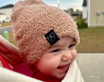 Tan "Teddy" Beanie / Ultra Cozy, Soft, Warm Handmade Beanie for Newborn Toddler Adult / Warm Winter Beanie NOXXAZ