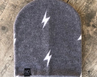 Last Chance! Black Lightning Bolt Print / Cozy and Soft Baby Slouchy Beanie / Winter Knit Hats / Slouchy Toque Newborn - Adult