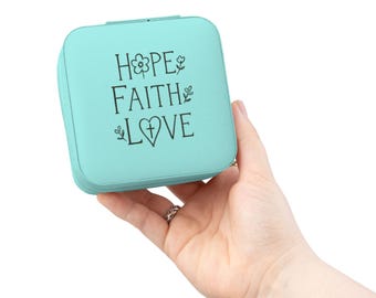 Hope Faith Love Jewelry Travel Case | PU Leather, Compact Organizer