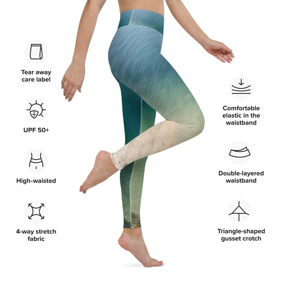 Yoga Long Leggings Ombré Style/watercolor Seascape Blend of Aqua