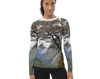 Green and Lush New Zealand Trees Women's Rash Guard for Swim, Paddleboard, Biking, Beach, UPF 50 for Sun Protection