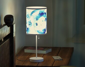 Lamp, Original Abstract Art Cerulean Blue Ethereal Face Art Deco Mid Century Modern Lamp, Stand Light Fixture Desk Lamp Accent Lamp, US|CA