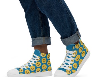 Smile Mens high top canvas shoes - - Smile and the World Smiles with you :-) For anyone that wants a little more happiness right now