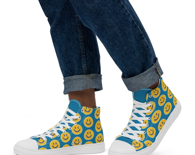 Featured listing image: Smile Mens high top canvas shoes - - Smile and the World Smiles with you :-) For anyone that wants a little more happiness right now