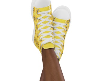 Yellow Smile Women’s high top canvas shoes- Feel Good and Look Good with this Fun Fashion Promotes smiles and happiness to all when wearing