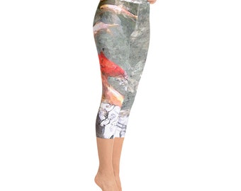 Yoga pants leggings - Koi Fish Yoga Capri Leggings/Running Pants/Workout Pants/Lounge/Comfortable/Soft/Supportive/Unique/UPF 50+ Clothing