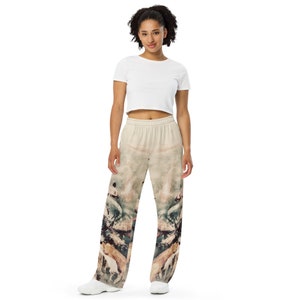 Unisex wide legged Koi Art, Curated for Comfort and Cool Style - pickleball, yoga, walking, or lounging pants  - Sand/Beige color