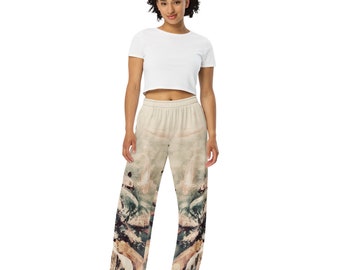 Koi Beige Art Curated for Comfort and Cool Style unisex wide-leg pants - Lounge Pants - Sand/Beige