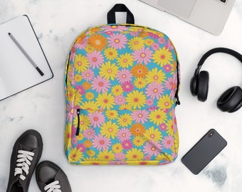 Backpack retro 60’s/70’s style flowers gift for adults or kids books and stuff, fun pop of color, style and function