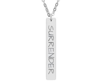 Engraved 'SURRENDER' Vertical Bar Necklace