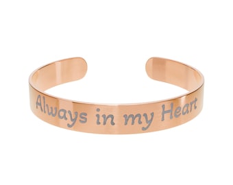 Always in My Heart Cuff Bracelet | Engraved Copper Memorial Bracelet