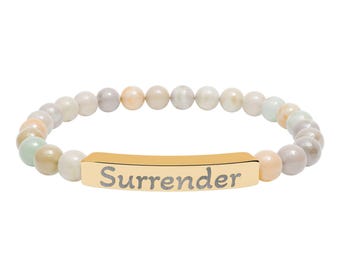 Engraved 'Surrender' Natural Stone Stretch Bracelet