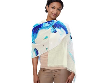 Light Scarf, Boho Abstract Art Circles Design, Cerulean Blue, Fashionable Accessories for Expressing Your Inner Artist - Alternative:
