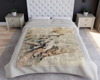 Koi Fish Beige Crushed Velvet Blanket - Original Koi Artwork - Curated for Comfort - Gift for you / Housewarming/ Dorm Room