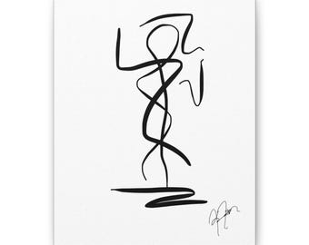Canvas Stretched, Dance Abstract Artwork, Black White Linear Flow Drawing, Wall Decor, Home Office Decoration, Gift for Dancer, Contemporary