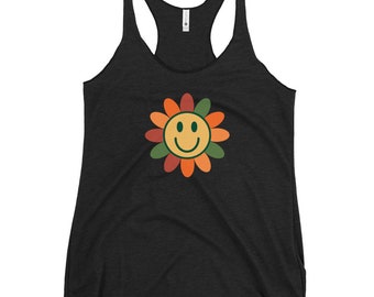 Smile Flower Vintage Retro Women's Racerback Tank for workout, walk, lounge, Streetwear
