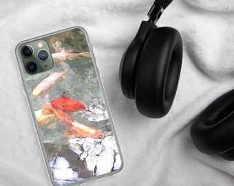 Koi Fish Koi Art iPhone Case/muted grey with pop of orange phone case/Japanese inspired art/original art/nature inspired phone case/Gift