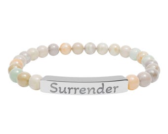 Surrender Engraved Bar Bracelet | Natural Stone Stretch Bracelet