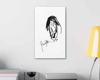 Canvas Stretched Wall Art, Abstract Linear Free Flow Drawing of Girl, Contemplation and Self Reflection, Original Art by Artist