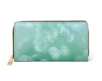 Jellyfish/Moon Jelly Watercolor Zipper Wallet - Gift for Her - Gift for Ocean Lover - Light Aqua Jelly Fish