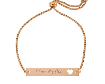 I Love My Cat adjustable engraved bracelet | Heart Cutout Bar Bracelet